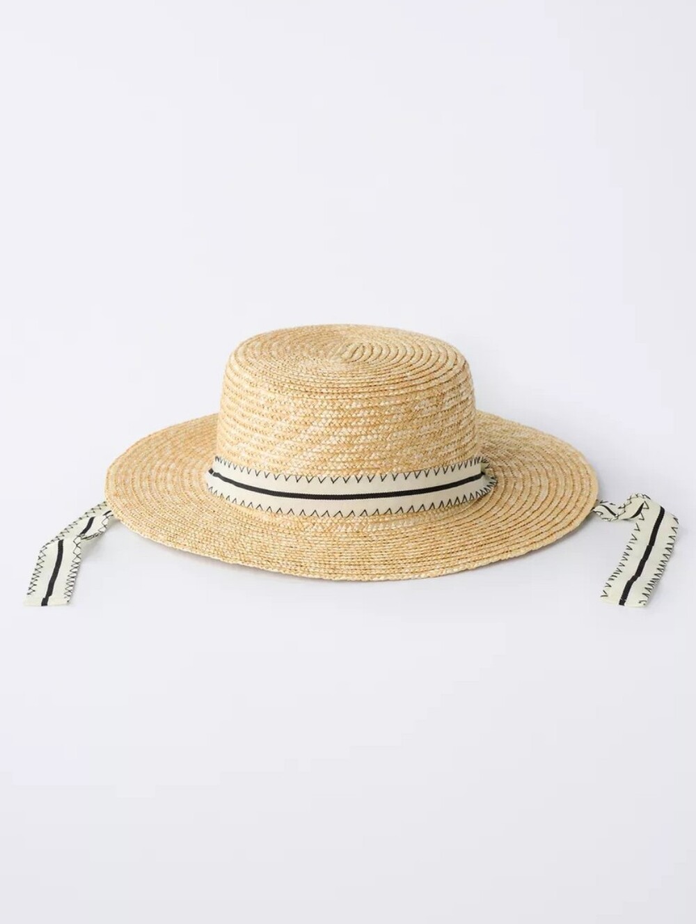 Zara Kids NWT Woven Straw Skimmer Sun Hat 6-9Y Cottagecore Ribbon